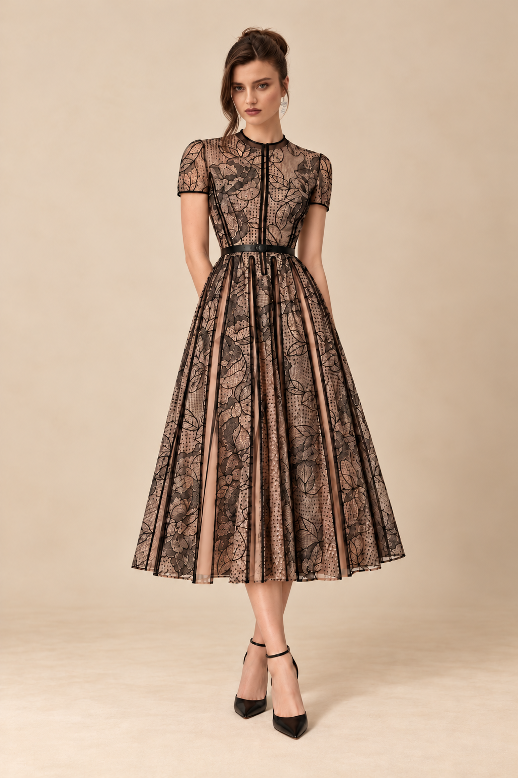Veloura Noir Lace Midi Dress