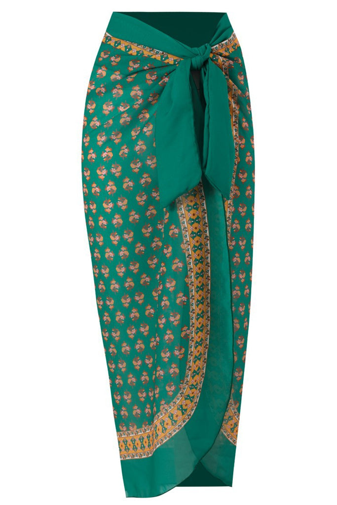 Hent Τιρκουάζ Εμπριμέ Ολόσωμο Μαγιό με Παρεό | Γυναικεία Μαγιό Παρεό - Ολόσωμα - Swimwear | Hent Turquoise Printed One Piece Swimsuit with Pareo Set