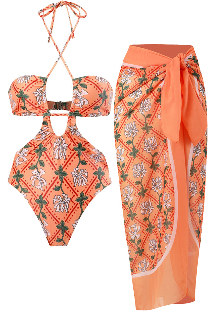 Swimwear Karsin Blue One Piece Swimsuit With Pareo Skirt Olosomo Magio Fousta Pareo