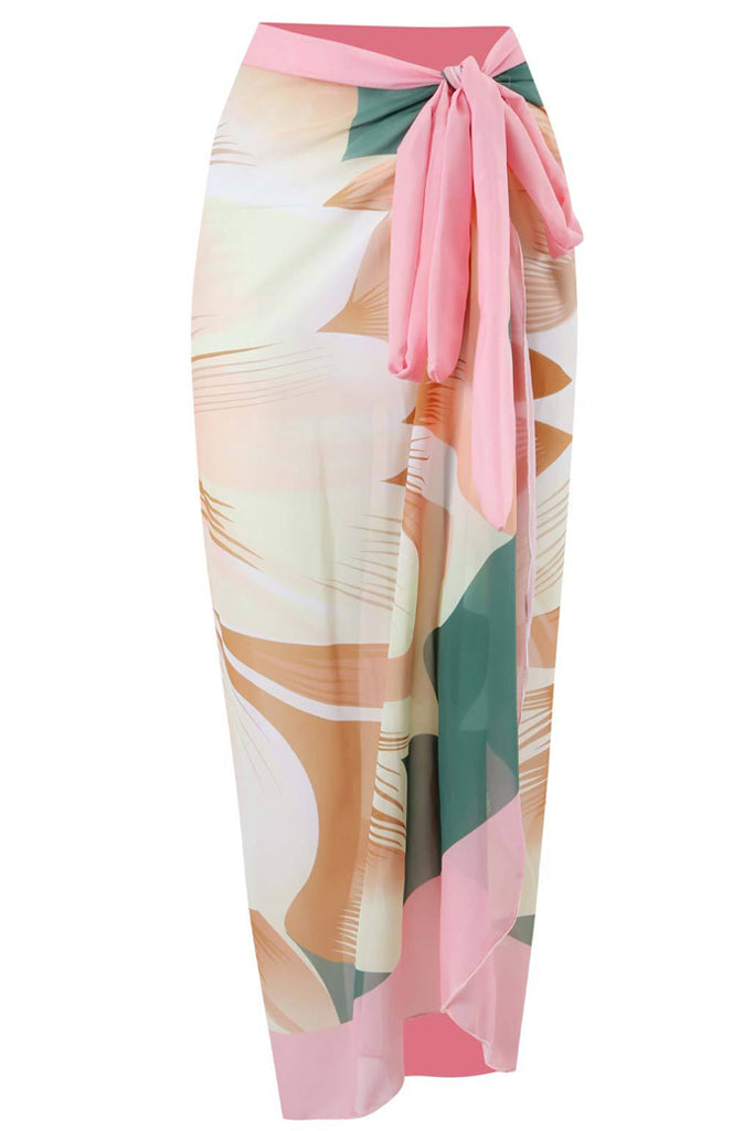 Kerfy Σομόν Ροζ Εμπριμέ Ολόσωμο Μαγιό με Παρεό | Γυναικεία Μαγιό Παρεό - Ολόσωμα - Swimwear | Kerfy Salmon Pink Floral Printed One Piece Swimsuit with Pareo Set