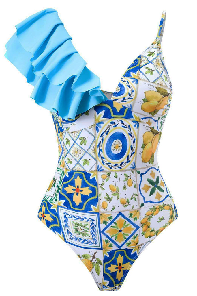 Pean Εμπριμέ Ολόσωμο Μαγιό με Παρεό | Γυναικεία Μαγιό Παρεό - Ολόσωμα - Swimwear | Pean Printed One Piece Swimsuit with Pareo Set