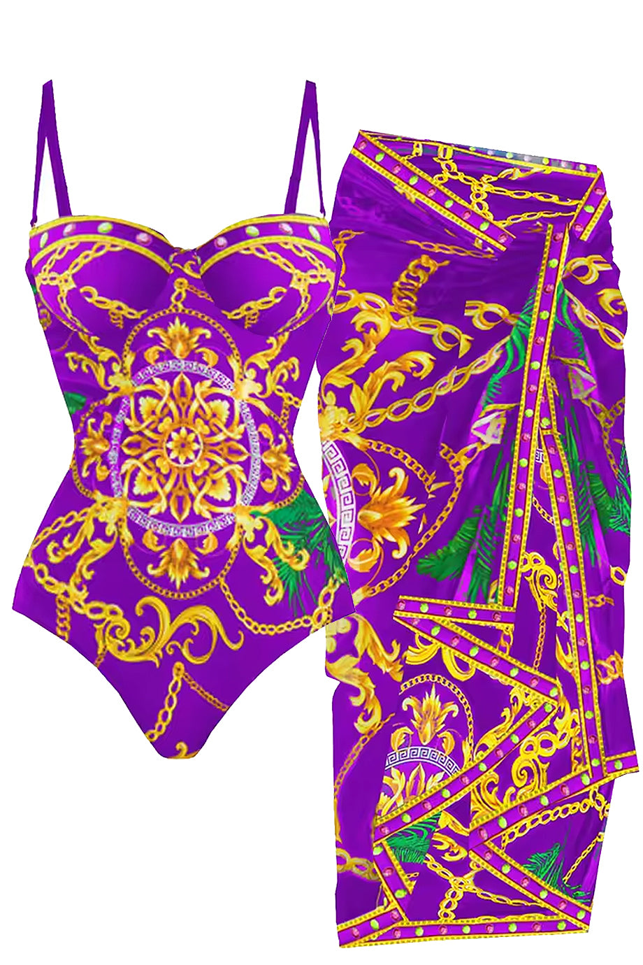 Costa Aurelia Μωβ Ολόσωμο Μαγιό και Παρεό Σετ | Μαγιό - Ολόσωμα - Swimwear One Piece | Costa Aurelia One Piece Purple Swimsuit and Pareo Set