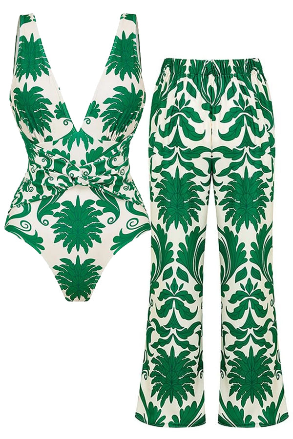 Verde Palma Ολόσωμο Μαγιό και Παντελόνα Παρεό Σετ | Μαγιό - Ολόσωμα - Swimwear One Piece | Verde Palma One Piece Swimsuit and Pareo Set