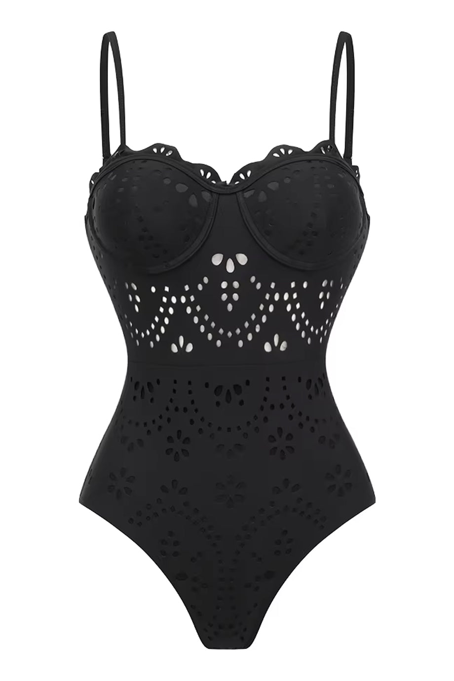 Noreya Ολόσωμο Μαγιό με Σχέδιο Κιπούρ και Φούστα Παρεό Σετ | Μαγιό - Ολόσωμα - Swimwear One Piece | Noreya Black One-Piece Swimsuit with Broderie Details