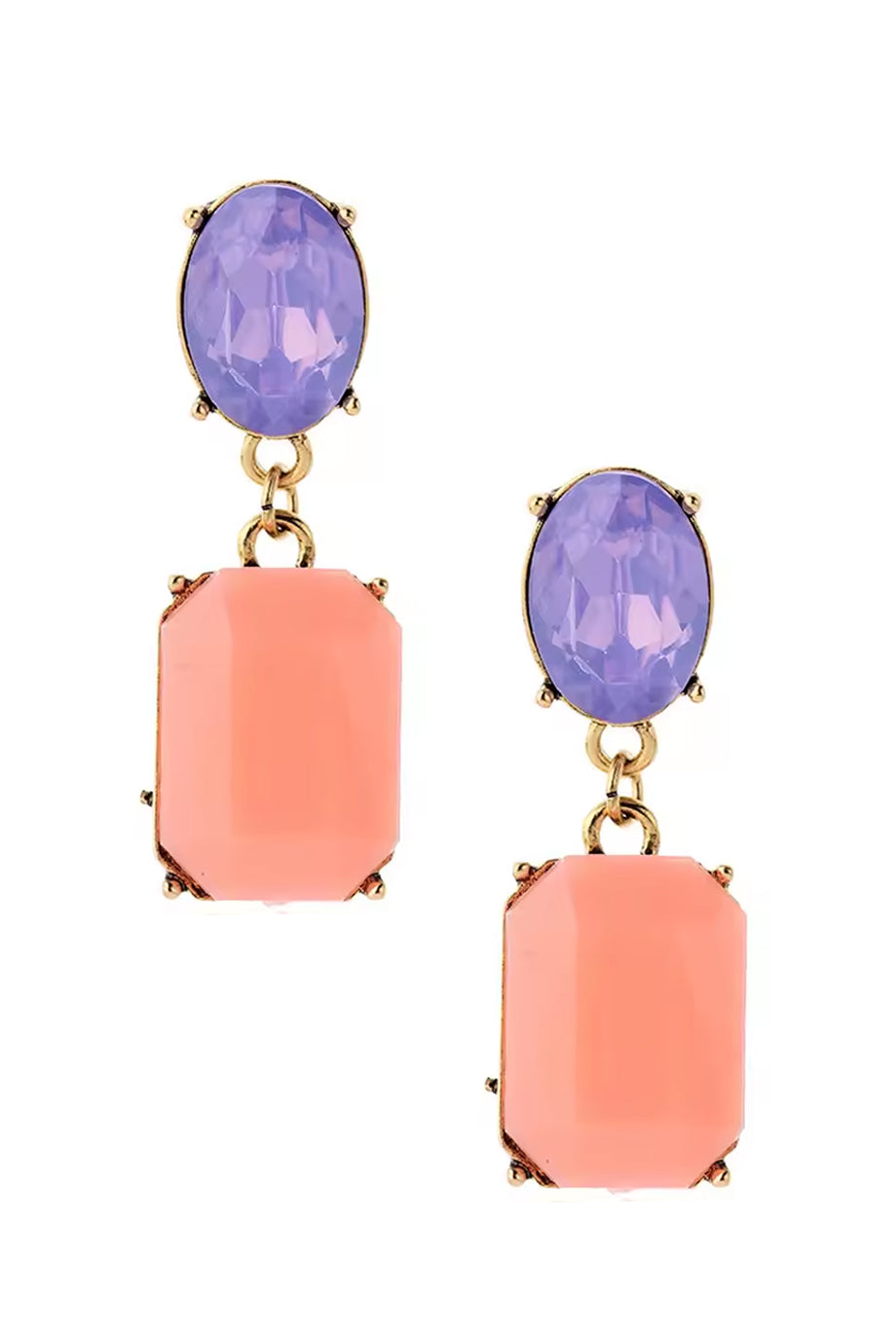 Sasha Σκουλαρίκια με Σομόν και Μωβ Κρύσταλλα | Σκουλαρίκια - Earrings | Sasha Purple and Coral Crystal Drop Earrings