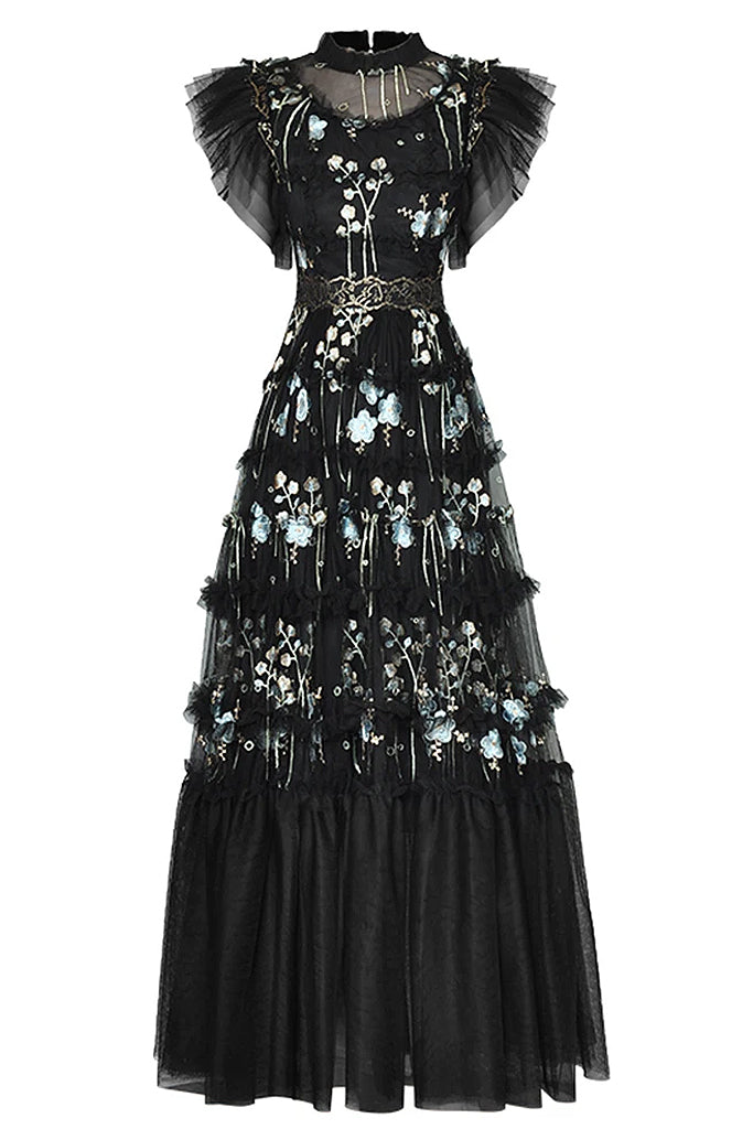 Jenny Βραδινό Φόρεμα με Τούλι και Κεντήματα