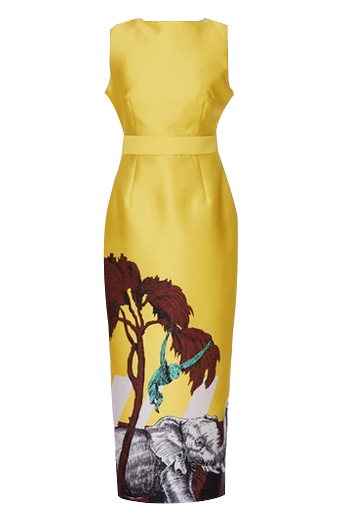 Nigella Φόρεμα με Σχέδια | Φορέματα - Βραδινά - Evening Dresses | Nigella Yellow Satin Dress