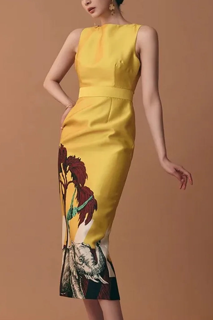 Nigella Φόρεμα με Σχέδια | Φορέματα - Βραδινά - Evening Dresses | Nigella Yellow Satin Dress