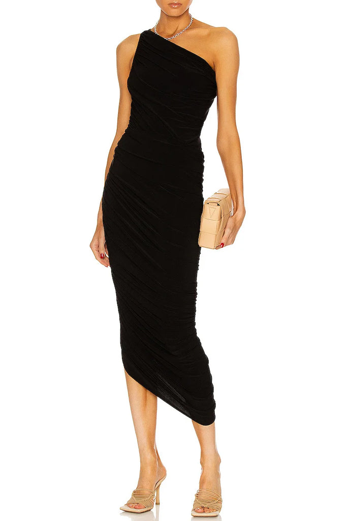 Rafy Μαύρο Φόρεμα με έναν Ώμο | Φορέματα - Βραδινά - Evening Dress | Rafy Black One Shoulder Dress
