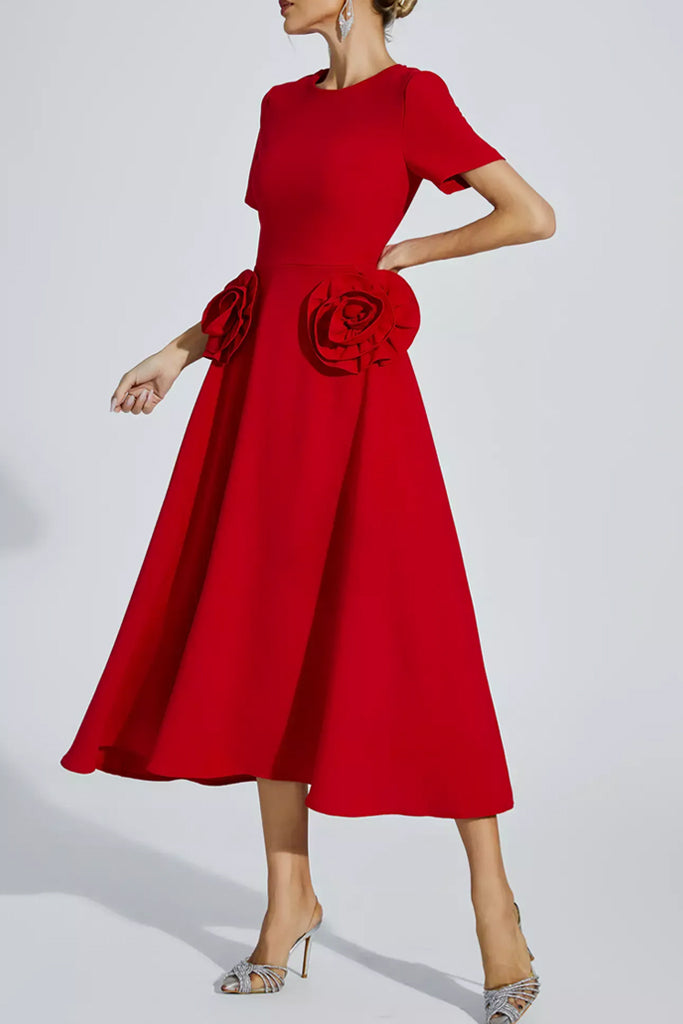 Valentina Κόκκινο Φόρεμα με Λουλούδια | Φορέματα - Dress | Valentina Red Flower Midi Dress
