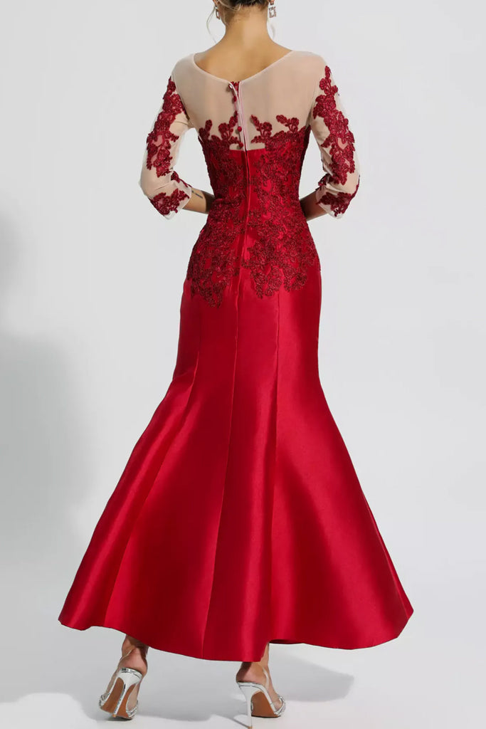 Charlotte Κόκκινο Φόρεμα με Δαντέλα | Φορέματα - Dresses | Charlotte Wine Red Floral Mermaid Dress