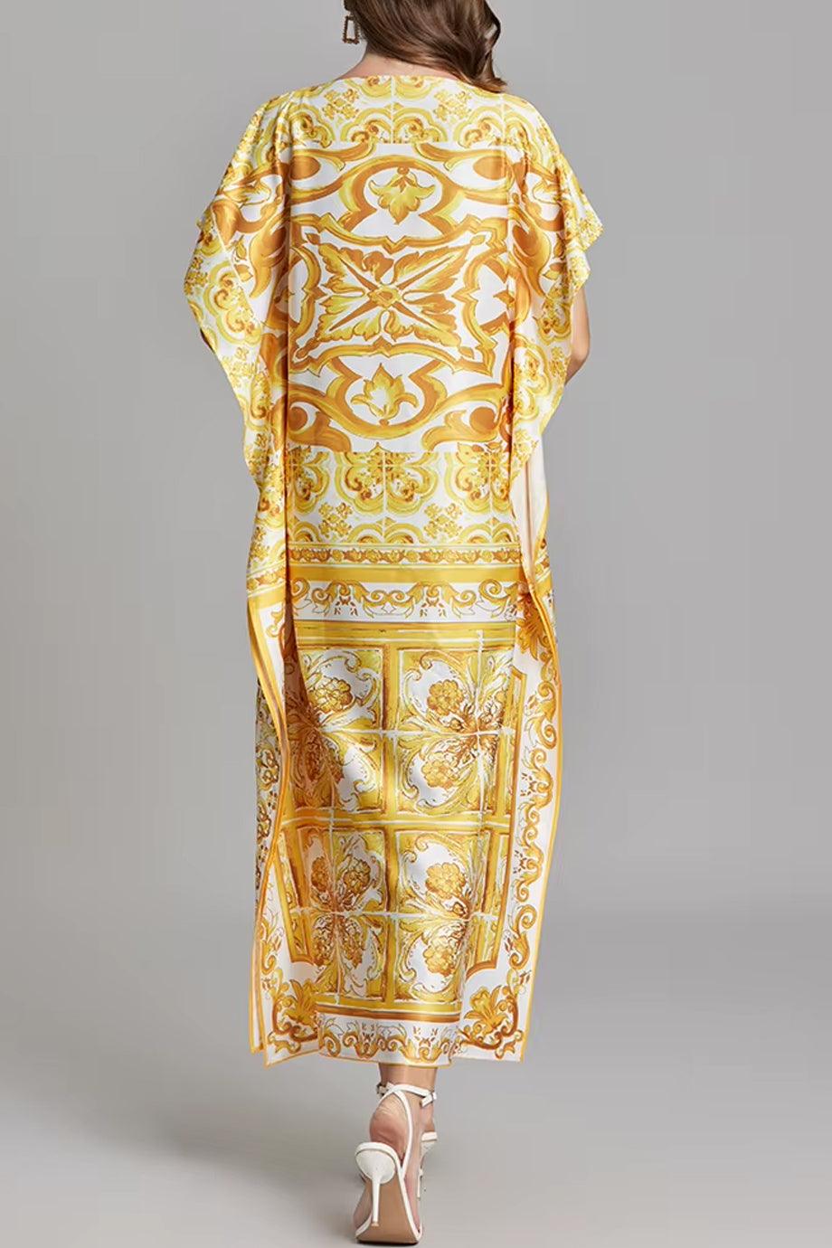 Yellow Reef Εμπριμέ Φόρεμα Καφτάνι | Γυναικεία Ρούχα - Beachwear - Loungewear | Yellow Reef Maxi Printed Kaftan Dress