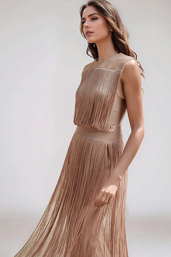 Sahara Swing Ελαστικό Φόρεμα με Κρόσσια | Γυναικεία Ρούχα - Φορέματα - Βραδινά | Sahara Swing Elastic Fringe Dress Dress