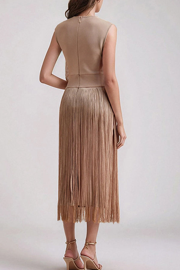 Sahara Swing Ελαστικό Φόρεμα με Κρόσσια | Γυναικεία Ρούχα - Φορέματα - Βραδινά | Sahara Swing Elastic Fringe Dress Dress