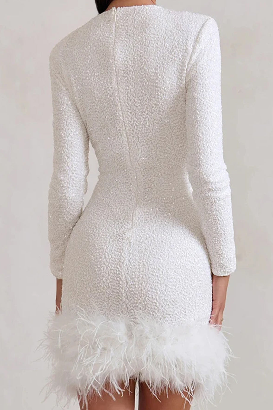 Evelaine Φόρεμα με Παγιέτες και Φτερά | Βραδινά Φορέματα Evening Dresses | Evelaine Sequin Mini Dress with Feather Trim