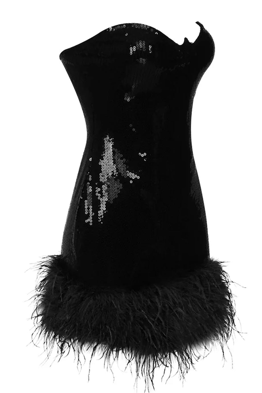 Elyndra Στραπλες Φόρεμα με Παγιέτες και Φτερά | Βραδινά Φορέματα Evening Dresses | Elyndra Sequined Strapless Dress with Feather Trim