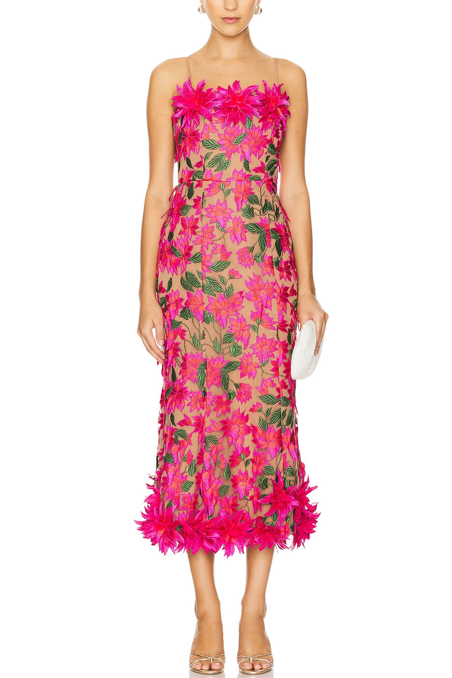 Virelle Φούξια Στράπλες Φόρεμα με Φλοράλ Δαντέλα και Λουλούδια | Βραδινά Φορέματα - Evening Dresses | Virelle Fuchsia Strapless Floral Lace Evening Dress