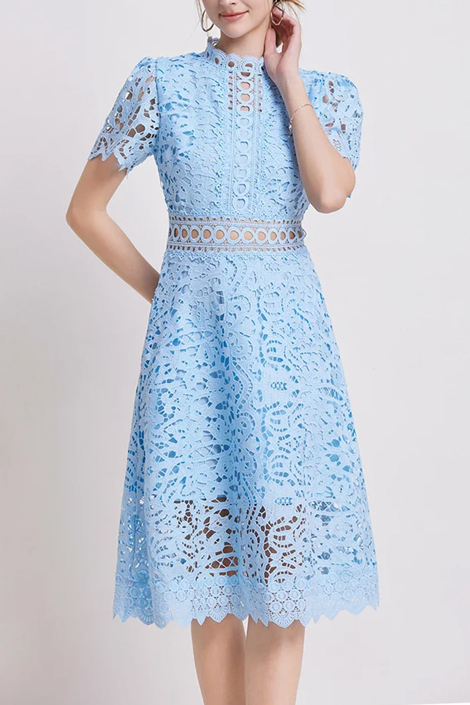 Theline Μίντι Φόρεμα από Δαντέλα με Κοντά Μανίκια | Φορέματα - Βραδινά- Evening Dresses | Theline Midi Lace Dress
