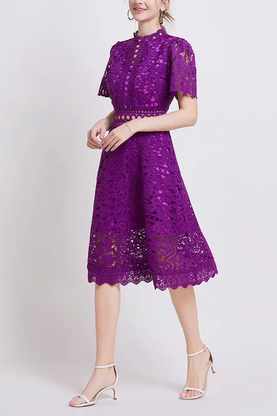 Theline Μίντι Φόρεμα από Δαντέλα με Κοντά Μανίκια | Φορέματα - Βραδινά- Evening Dresses | Theline Midi Lace Dress