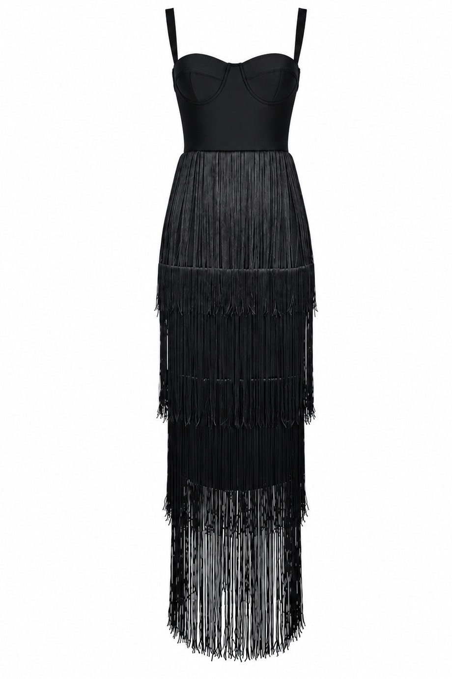 Minuit Black Bandage Dress with Fringes