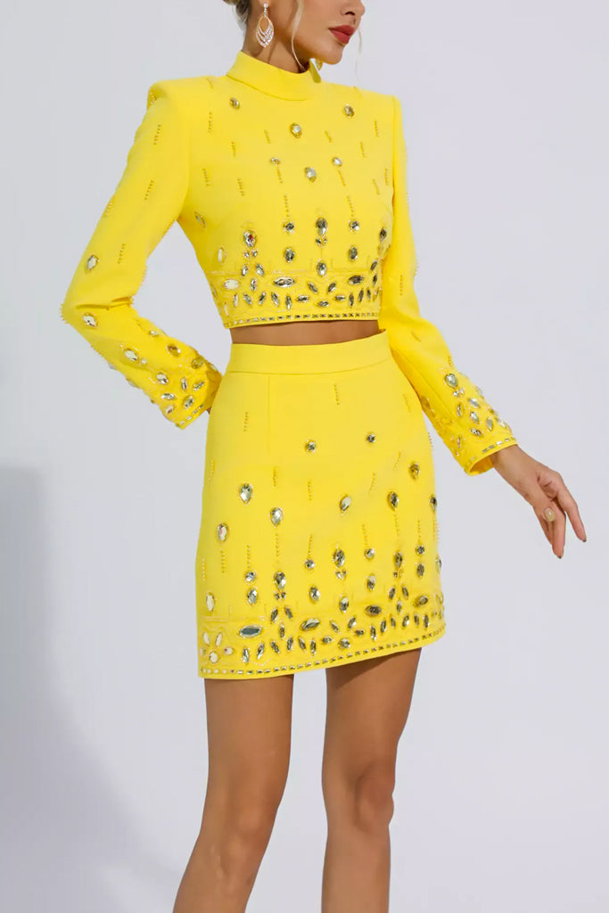 Calista Σετ με Τοπ, Φούστα και Κεντήματα | Γυναικεία Ρούχα - Σετ - Calista Crystal Embellished Top and Skirt Set