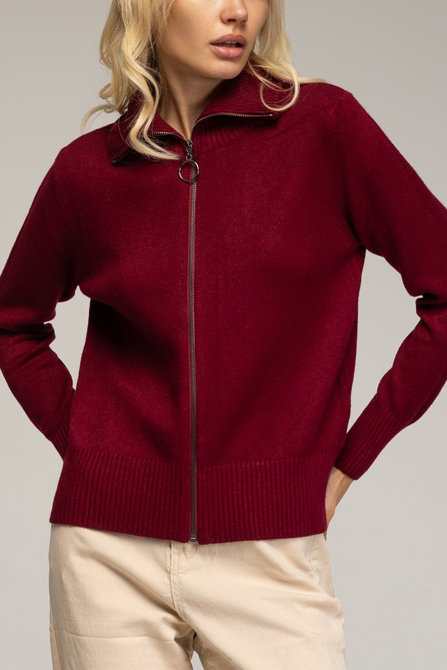 Maelle Πλεκτή Ζακέτα με Φερμουάρ | Ζακέτες Πλεκτά Knitwear Cardigans | Maelle Zip-Up Knit Jacket with High Collar