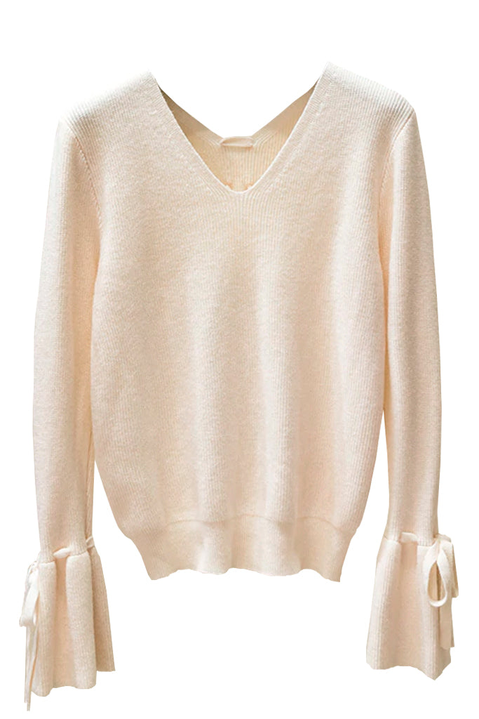 Beau Εκρού Πλεκτή Μπλούζα με Βολάν