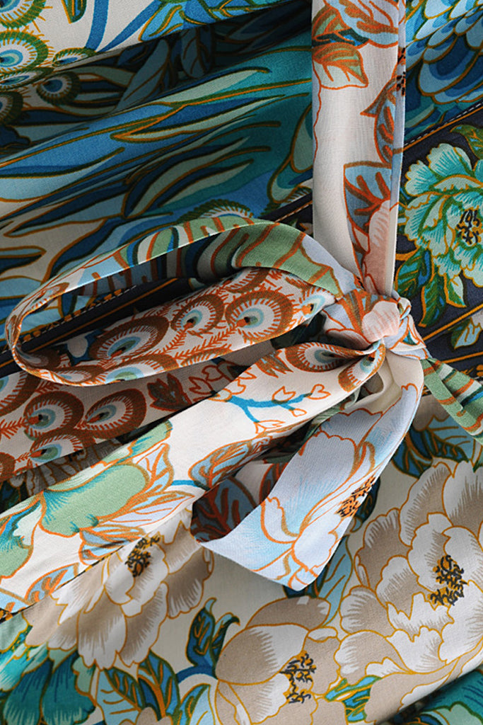 Asuka Γαλάζιο Πολύχρωμο Εμπριμέ Κιμονό | Γυναικεία Ρούχα - Beachwear - Loungewear