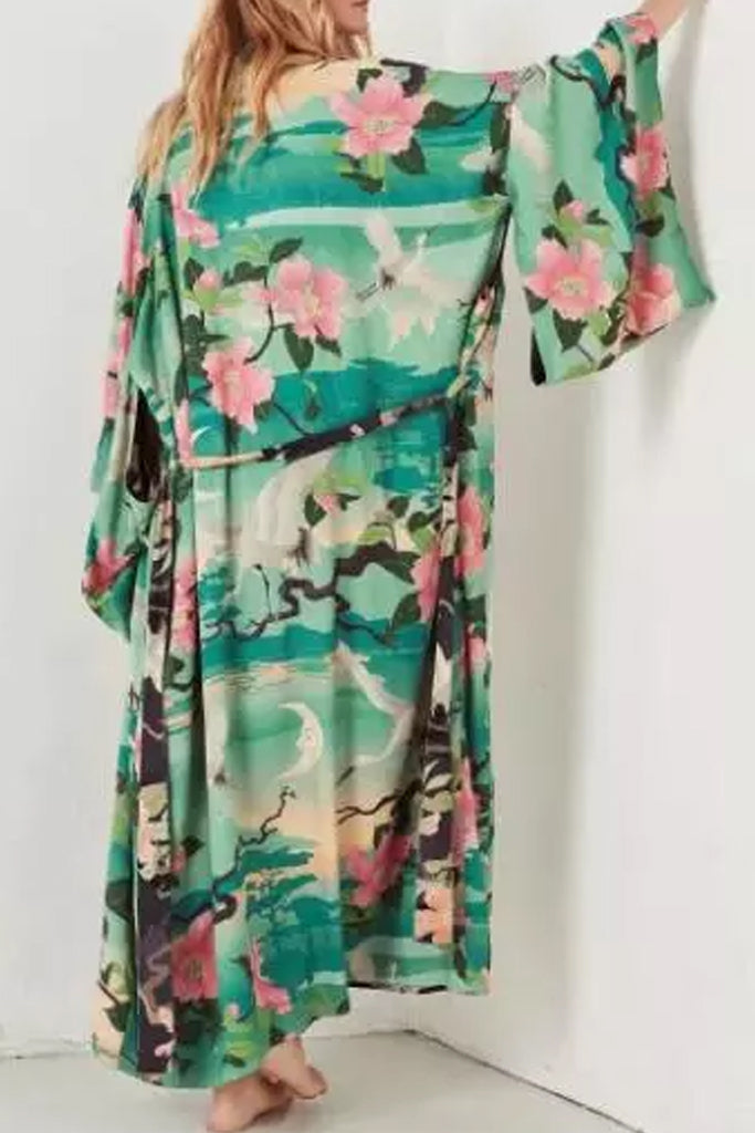 Nozomi Γαλάζιο Πετρόλ Πολύχρωμο Εμπριμέ Κιμονό | Γυναικεία Ρούχα - Beachwear - Loungewear