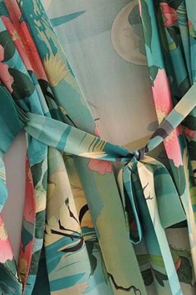 Nozomi Γαλάζιο Πετρόλ Πολύχρωμο Εμπριμέ Κιμονό | Γυναικεία Ρούχα - Beachwear - Loungewear