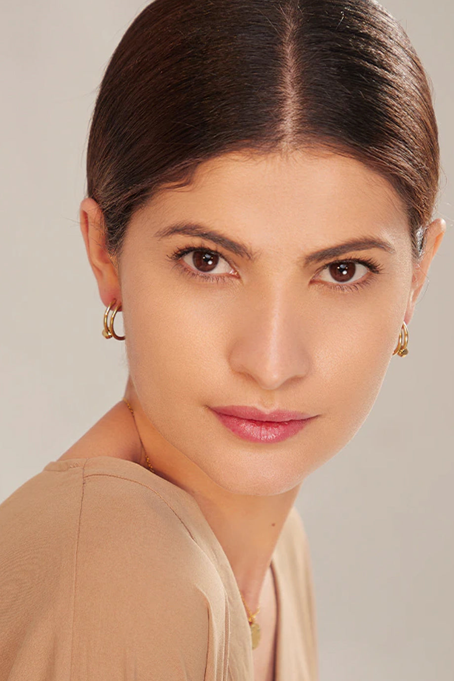 Double Up Χρυσά Σκουλαρίκια Διπλοί Κρίκοι