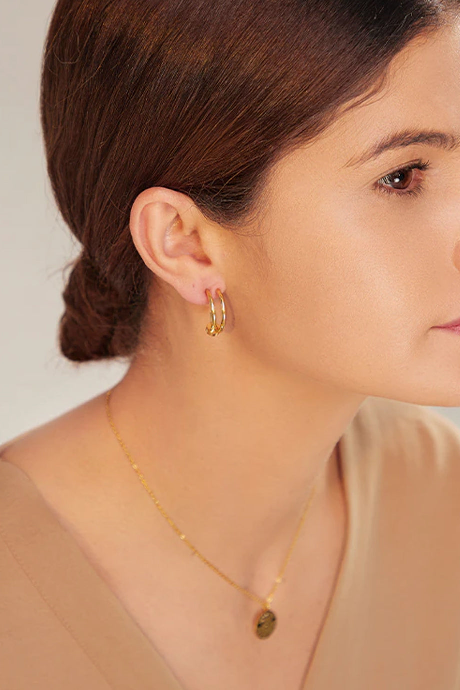 Double Up Χρυσά Σκουλαρίκια Διπλοί Κρίκοι