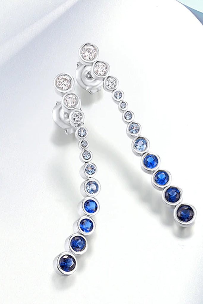 Taylor Μακριά Ασημένια Σκουλαρίκια με Κρύσταλλα και Blue Spinel Gemstones