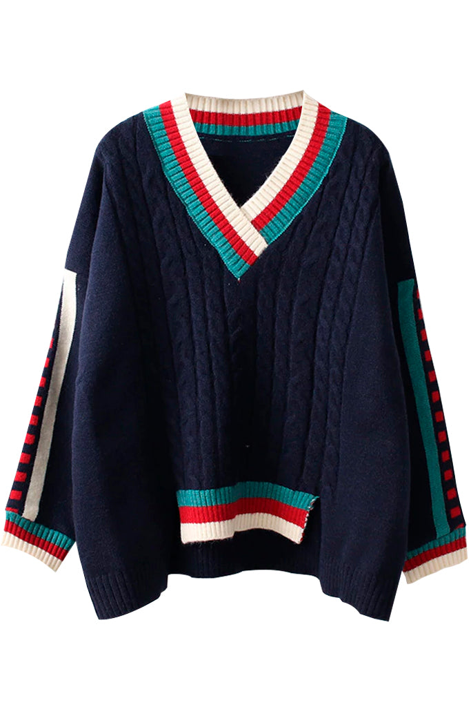 Luigy Μπλε Πολύχρωμο Oversized Πουλόβερ | Γυναικεία Ρούχα - Πουλόβερ