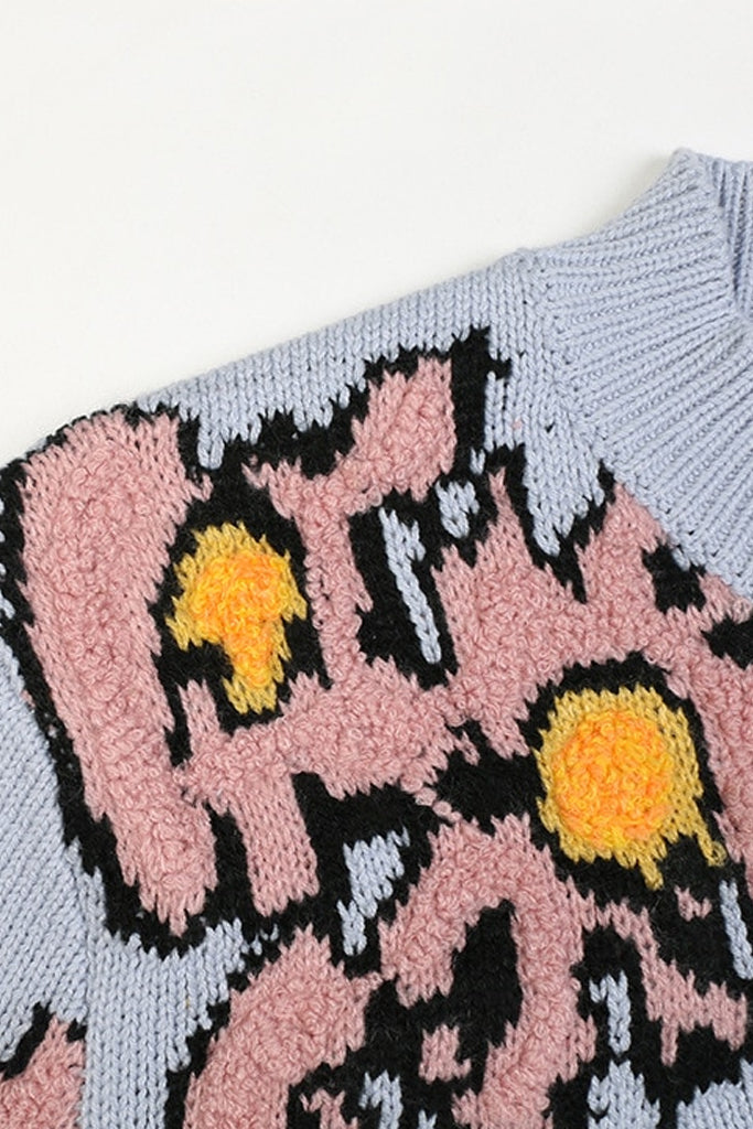 Jacey Γαλάζιο Πουλόβερ με Κεντήματα Λουλουδιών | Γυναικεία Ρούχα - Μπλούζες - Πουλόβερ - Πλεκτά