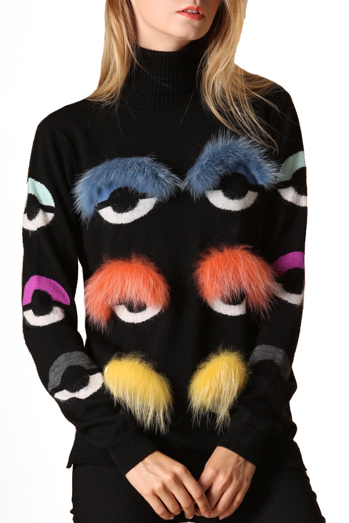My Funny Eyes Μαύρο Πουλόβερ με Σχέδια | Γυναικεία Ρούχα - Πουλόβερ