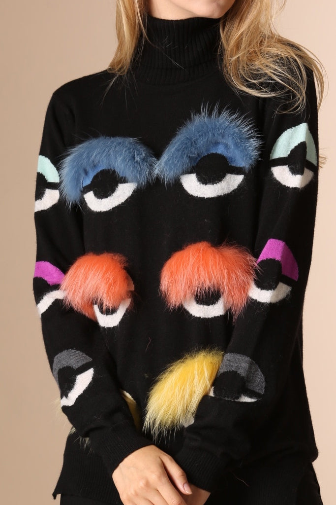 My Funny Eyes Μαύρο Πουλόβερ με Σχέδια | Γυναικεία Ρούχα - Πουλόβερ