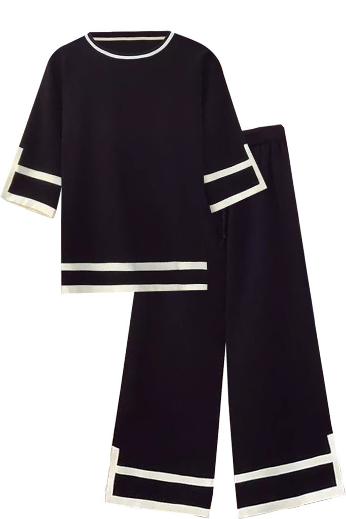 Ezra Μαύρο Πλεκτό Σετ Πουλόβερ και Παντελόνι | Γυναικεία Ρούχα - Πλεκτά Σετ - Moncye