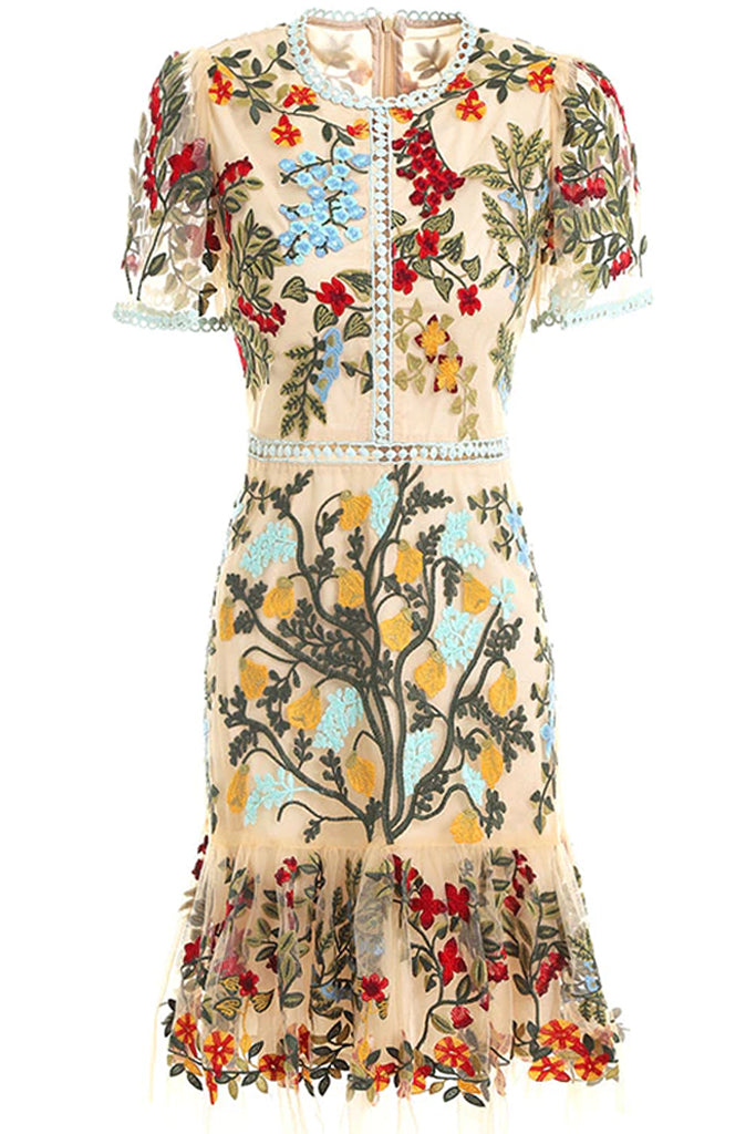 Danica Πολύχρωμο Εμπριμέ Φόρεμα με Δαντέλα και Τούλι | Γυναικεία Φορέματα