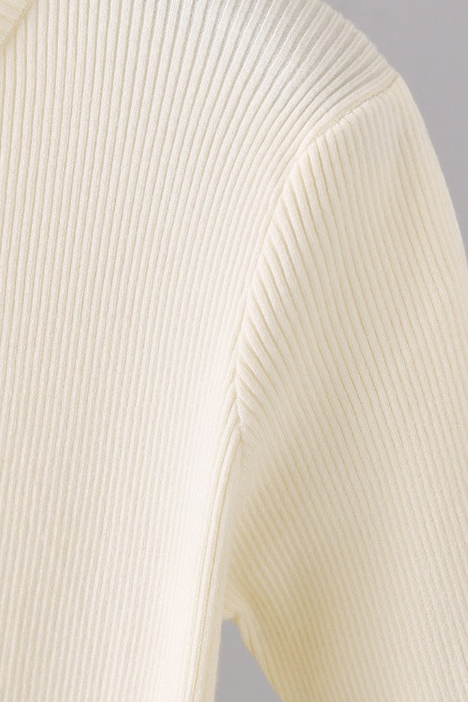 Iska Ιβουάρ Εφαρμοστό Πλεκτό Φόρεμα με Κοντά Μανίκια | Γυναικεία Ρούχα - Φορέματα - Πλεκτά | Iska Ivory Knit Fit Midi Dress with Short Sleeves