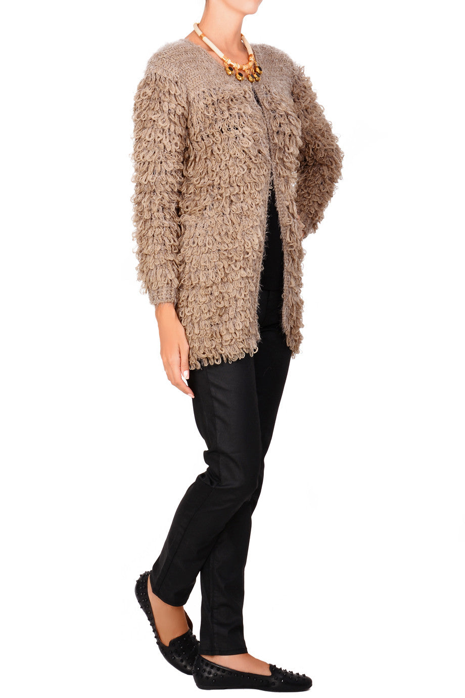 Μπεζ Μάλλινη Μπουκλέ Ζακέτα | Γυναικεία Ρούχα