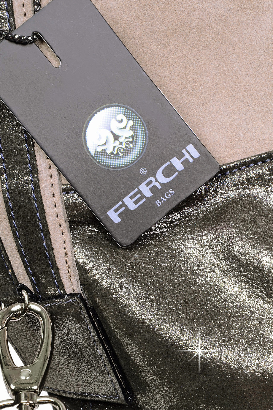 LUINA Σκούρα Ανθρακί Μεταλλιζέ Τσάντα Ώμου