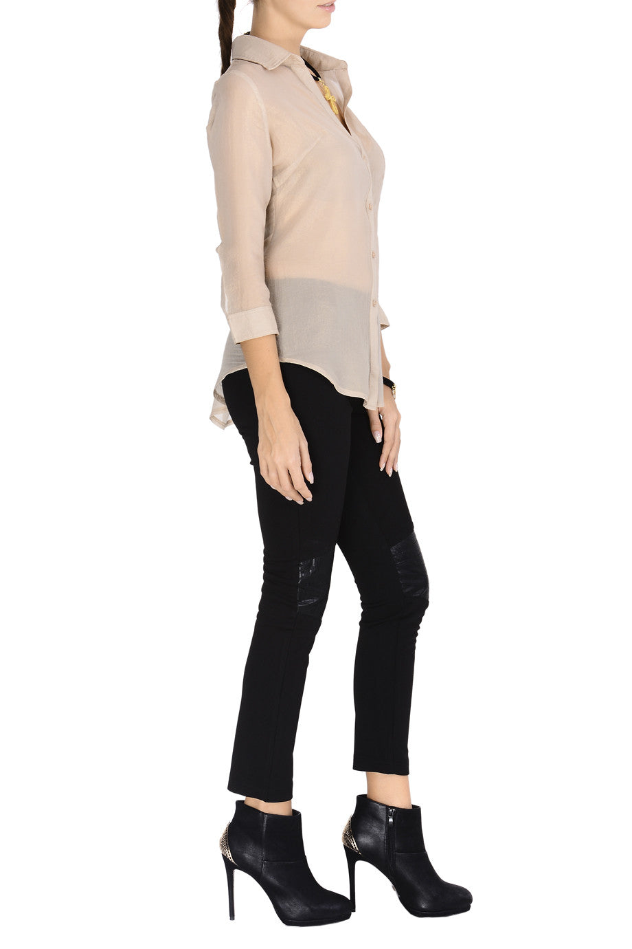 Μπεζ Μεταλλιζέ Μακρύ Πουκάμισο | Γυναικεία Ρούχα