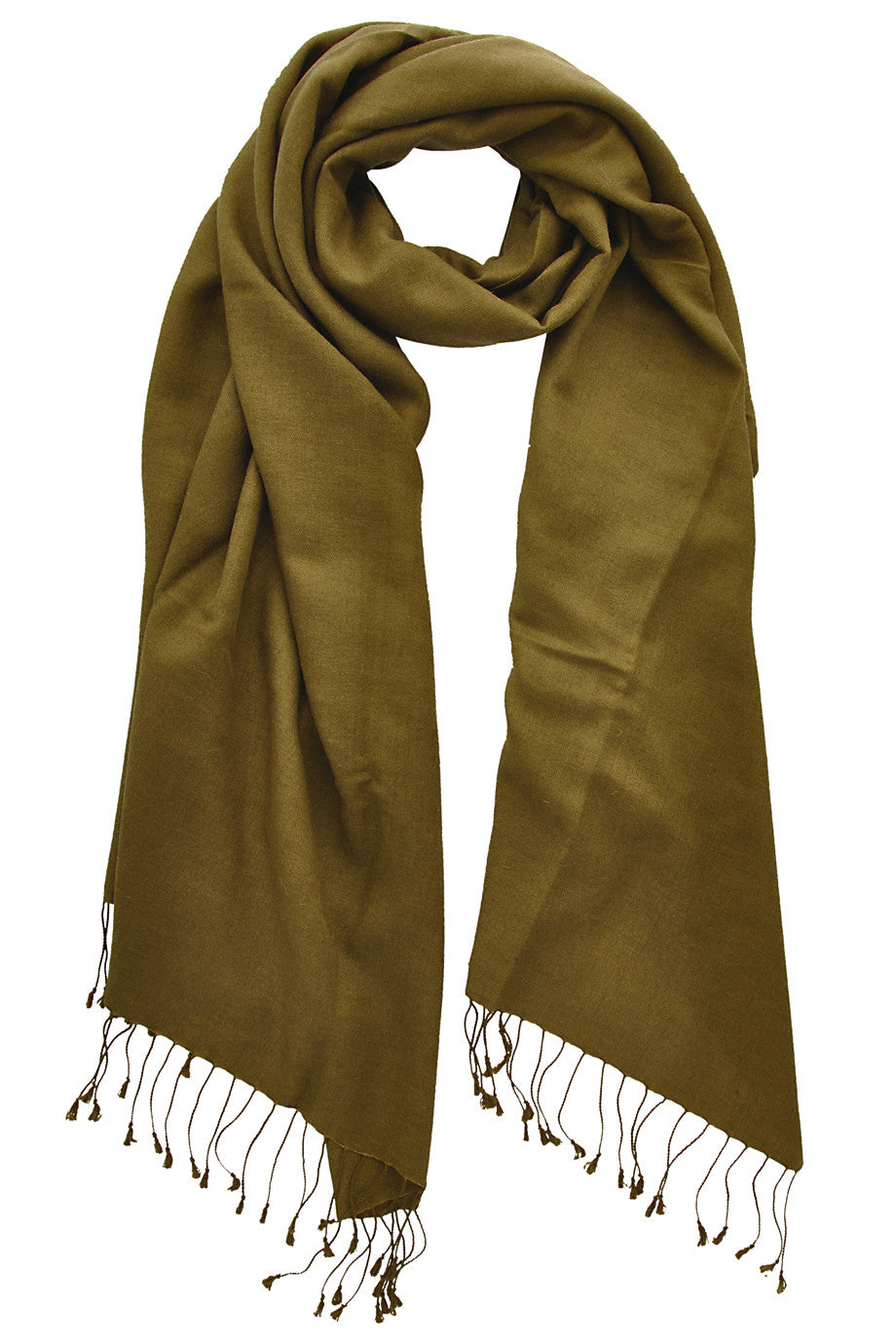 PASHMINA ART - SHERPA Χακί Πράσινη Πασμίνα από Κασμίρ - Φουλαρί - Κασκόλ