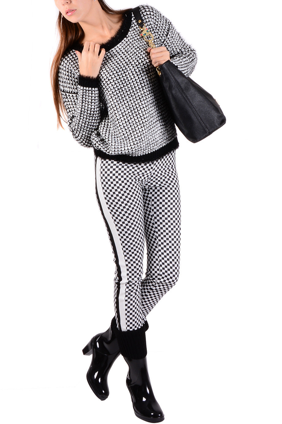 Aσπρόμαυρο Εφαρμοστό Παντελόνι | Γυναικεία Παντελόνια