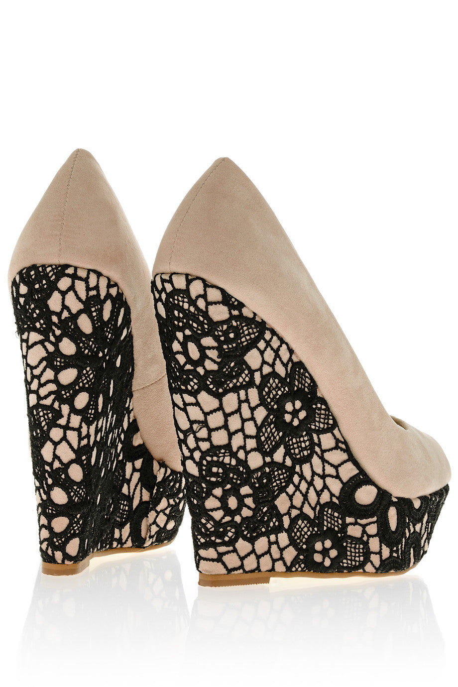 Μπέζ Πλατφόρμες Peep Toe με Σχέδιο Δαντέλας | Γυναικεία Παπούτσια