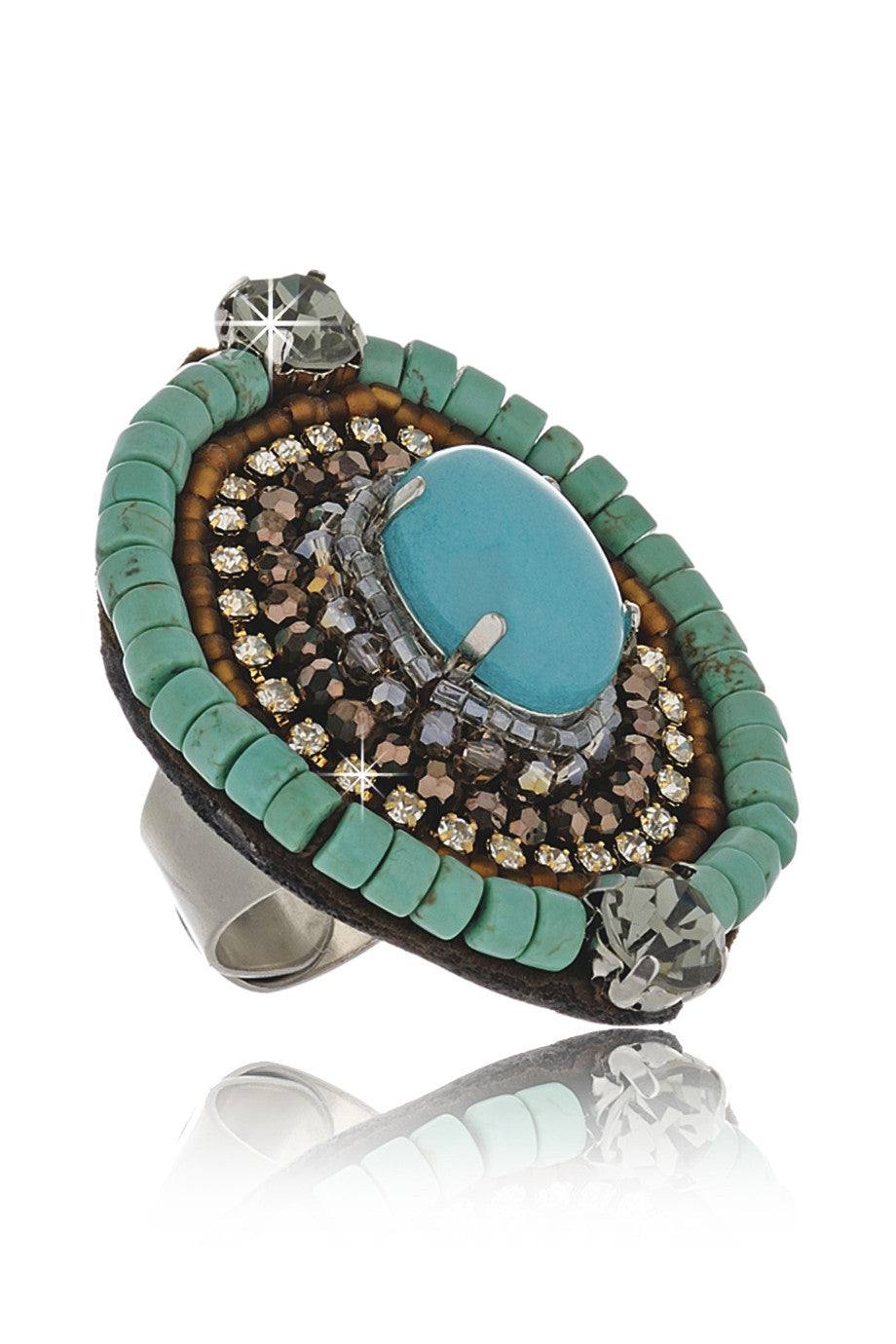 Τιρκουάζ Δαχτυλίδι με Κρύσταλλα - Vanity Her | Κοσμήματα