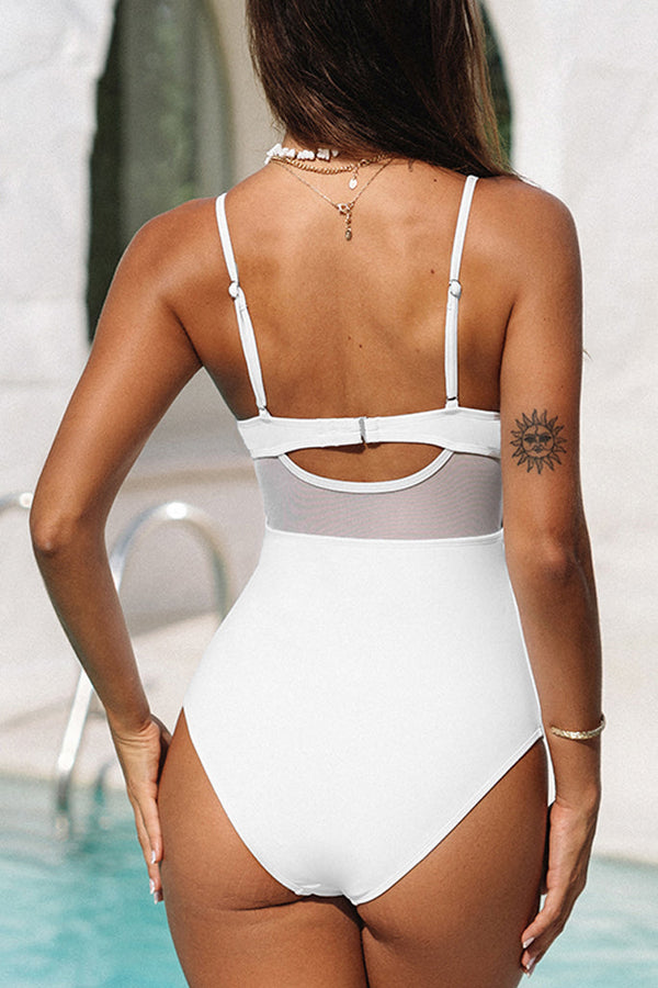 Jersely Άσπρο Ολόσωμο Μαγιό με Διαφάνεια | Γυναικεία Μαγιό - Beachwear | Jersely White One Piece Cut Out Twist Swimsuit
