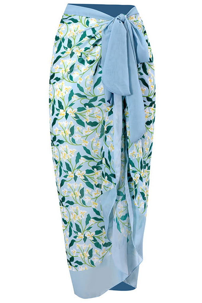 Anlita Γαλάζιο Φλοράλ Μπικίνι Μαγιό με Παρεό | Γυναικεία Μαγιό Παρεό - Μπικίνι- Swimwear | Anlita Light Blue Floral Printed Bikini with Pareo Set
