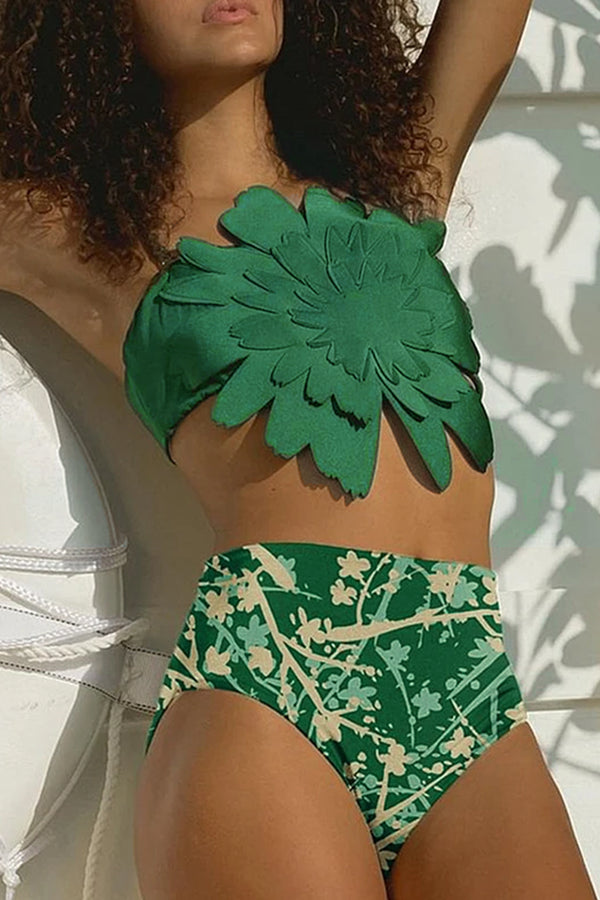 Emeraldy Πράσινο Μπικίνι Μαγιό | Γυναικεία Μαγιό - Μπικίνι | Emeraldia Green Bikini with Flower and Pareo Set